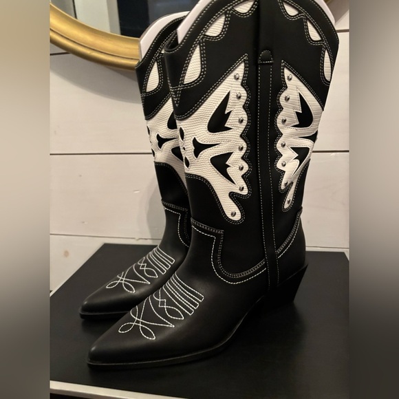 New Madden Girl Saloonn women's western cowboy boot black/white stitching - Picture 2 of 6